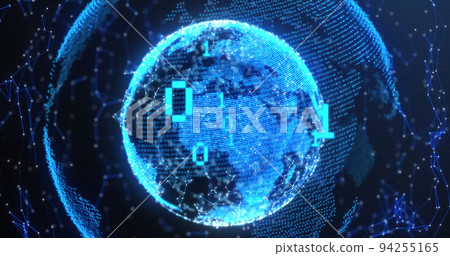 Image of binary coding and globe on black background 94255165
