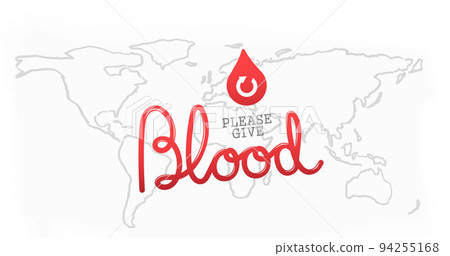 Image of blood donation logo and text over world map 94255168