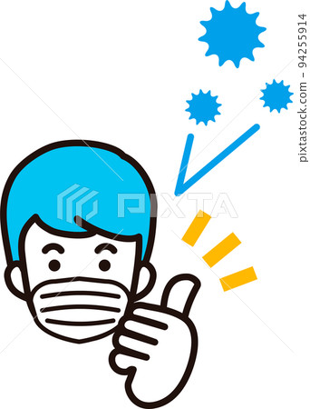 面具男性感染預防花粉症病毒病花粉人圖標簡單可愛的插圖 94255914