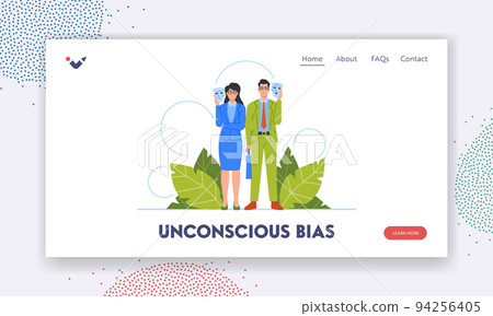 Unconscious Bias Landing Page Template. Anonymous Man and Woman in Formal Suits Holding Masks. Hypocrisy, Dishonesty Unconscious Bias Landing Page Template. Anonymous Man and Woman in Formal Suits Holding Masks. Hypocrisy, Dishonesty 94256405
