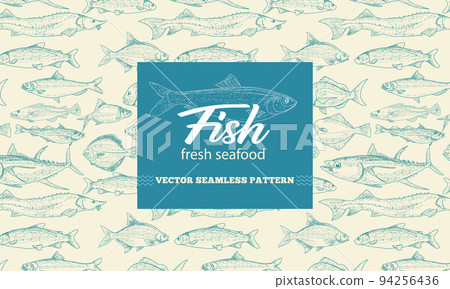 Fish label with seamless pattern Fish label with seamless pattern 94256436