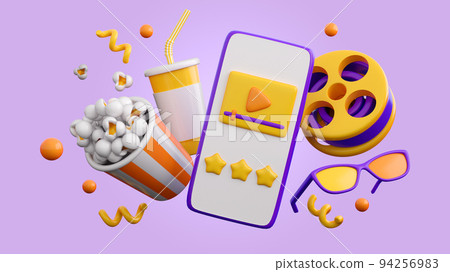 3d cinema, movie, film, entertainment concept background in trendy plastic colors. High quality isolated render 3d cinema, movie, film, entertainment concept background in trendy plastic colors. High quality isolated render 94256983