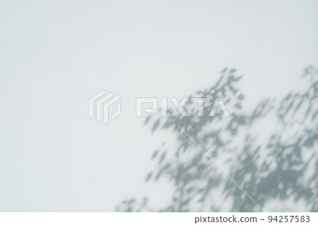The shadow of the branches and leaves reflected in the lower right of the mortar-finished concrete wall, cold color, soft 94257583