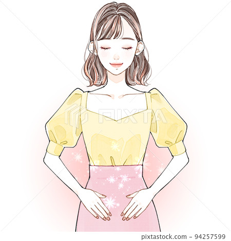 woman with hands on stomach 94257599