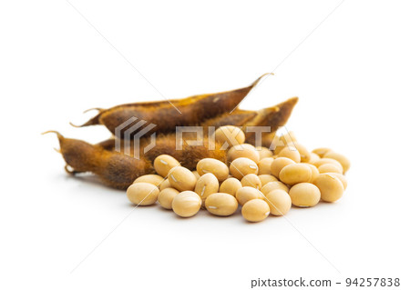 Soy beans. Dried soybean pod isolated on white background. Soy beans. Dried soybean pod isolated on white background. 94257838