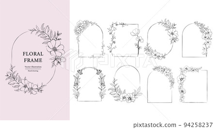 Floral hand drawn frame set. line drawing black and white 94258237