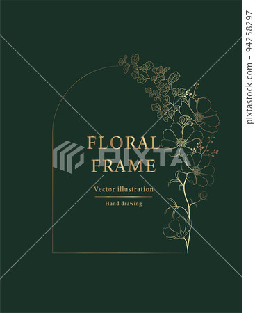 Floral hand drawn frame set. line drawing gold Floral hand drawn frame set. line drawing gold 94258297