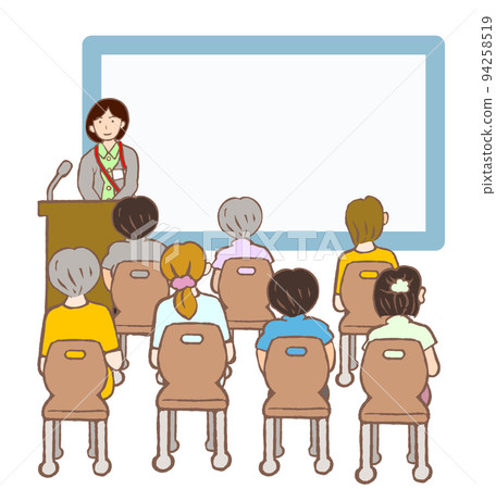 一名心理健康社會工作者和一名演講者的背部插圖 94258519