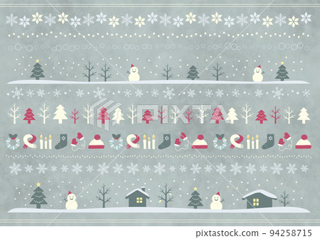 Snowman and winter landscape illustration decorative border 94258715