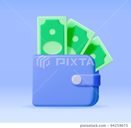 3D Dollar Banknotes and Leather Wallet. 3D Dollar Banknotes and Leather Wallet. 94259673