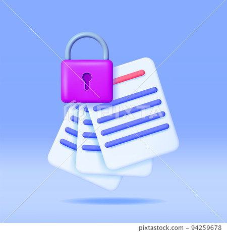 3D Document with Padlock Isolated 94259678