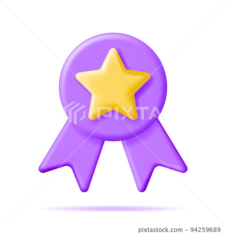 3D Glossy Yellow Star in Purple Circle Shape 94259689