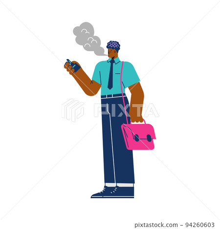 Man vaping or smoking with vapour device, flat vector illustration isolated. 94260603