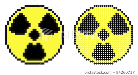 Pixel icon. Radioactive hazard signs on yellow background. Simple retro game vector isolated on white background Pixel icon. Radioactive hazard signs on yellow background. Simple retro game vector isolated on white background 94260737