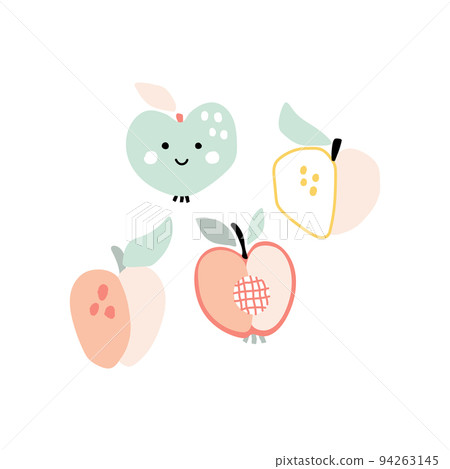 Vector set illustrations of peaches with leaves Vector set illustrations of peaches with leaves 94263145