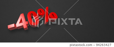40% off discount offer. 3D illustration isolated on black. Horizontal banner 40% off discount offer. 3D illustration isolated on black. Horizontal banner 94263427