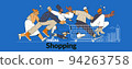 Men and women purchasing on sale. People shopping on black friday sale. Crowd running with carts, paper bags. line vector illustration 94263758