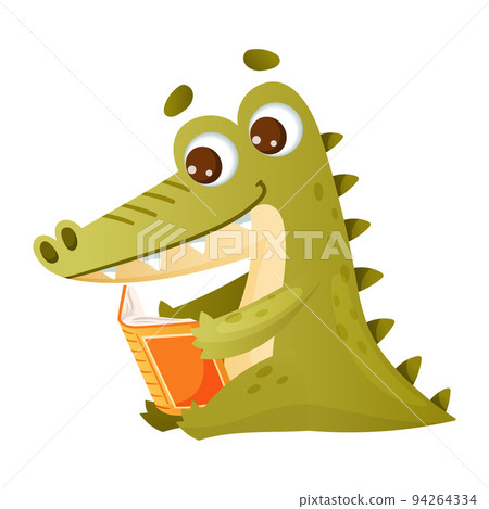 Cute Green Crocodile Reading Book In Hard Cover... - Stock Illustration ...