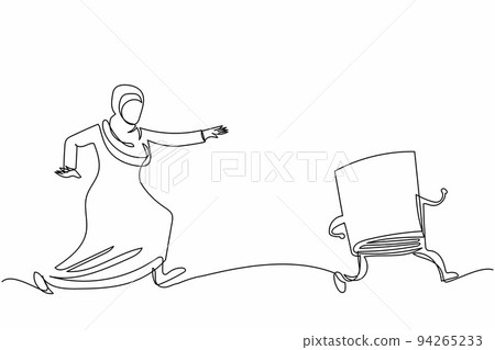 Single continuous line drawing Arab businesswoman chasing textbook. Education and learning program for student. Literature, dictionaries, encyclopedia. One line draw graphic design vector illustration Single continuous line drawing Arab businesswoman chasing textbook. Education and learning program for student. Literature, dictionaries, encyclopedia. One line draw graphic design vector illustration 94265233