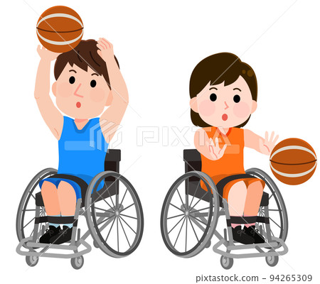 Man and woman playing wheelchair basketball illustration Man and woman playing wheelchair basketball illustration 94265309