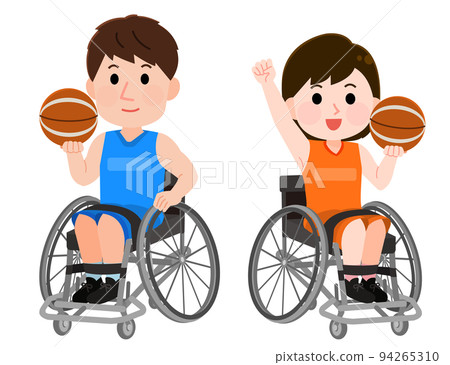 Man and woman playing wheelchair basketball pose illustration 94265310