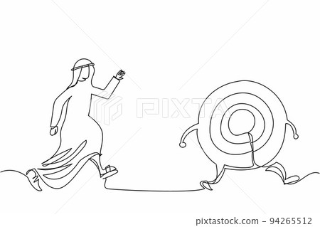 Continuous one line drawing Arab businessman chasing for target achievement, guidance or control to reach goal, competition or challenge to success. Single line draw design vector graphic illustration 94265512
