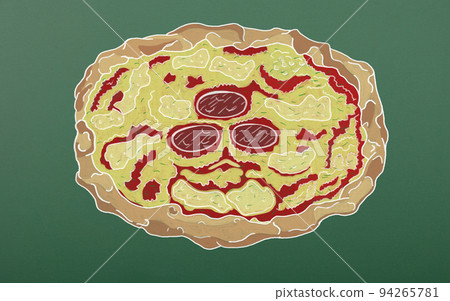 Chalk drawn whole pizza on green blackboard Chalk drawn whole pizza on green blackboard 94265781