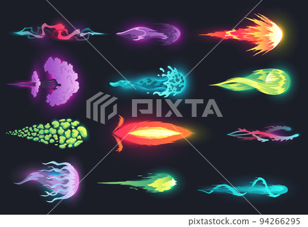 Cartoon laser gun beam. Alien combat weapon rays. Futuristic shot effect. Destructive plasma flow. Bomb blaster attack explosion. Vector game element Cartoon laser gun beam. Alien combat weapon rays. Futuristic shot effect. Destructive plasma flow. Bomb blaster attack explosion. Vector game element 94266295