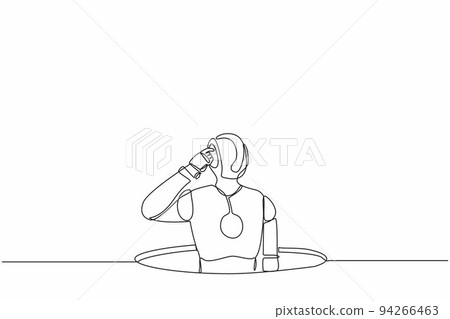 Single continuous line drawing confused robot emerges from the hole. Modern robotic artificial intelligence technology. Electronic technology industry. One line draw graphic design vector illustration 94266463