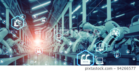 Factory robots and technology Horizontal visuals for banners and advertisements Factory robots and technology Horizontal visuals for banners and advertisements 94266577