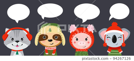 Set of christmas illustrations for the heads of animals. Set of christmas illustrations for the heads of animals. 94267126
