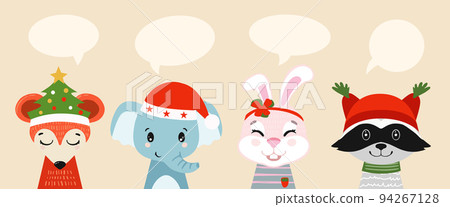 Set of christmas illustrations for the heads of animals. 94267128