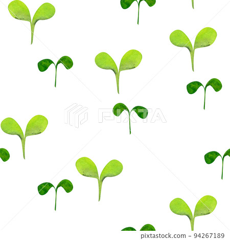 Watercolor hand drawn seamless pattern with green plants and sprouts, isolated on white background. Design for cards, gift bags, invitations, textile, print, wallpaper, for children 94267189