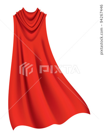 Superhero red cape in back view. Scarlet fabric silk cloak. Mantle costume or cover cartoon vector illustration Superhero red cape in back view. Scarlet fabric silk cloak. Mantle costume or cover cartoon vector illustration 94267446