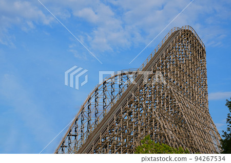 wooden roller coaster. View on the construction of a large wooden rollercoaster wooden roller coaster. View on the construction of a large wooden rollercoaster 94267534