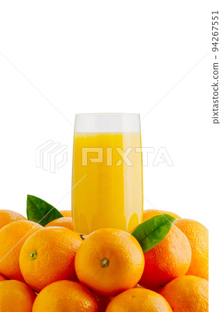 Fresh orange juice in glass orange fruits, isolated on white. Advertising concept. packing design Fresh orange juice in glass orange fruits, isolated on white. Advertising concept. packing design 94267551