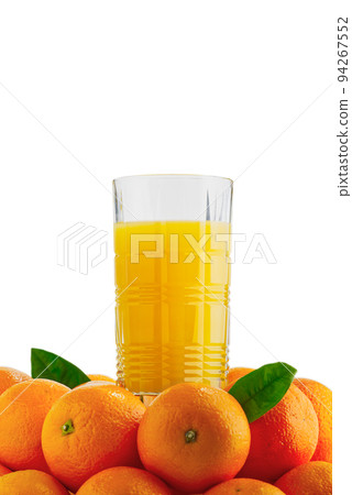 Fresh orange juice in glass orange fruits, isolated on white. Advertising concept. packing design Fresh orange juice in glass orange fruits, isolated on white. Advertising concept. packing design 94267552