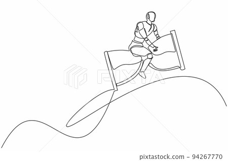 Continuous one line drawing robot riding and... - Stock Illustration ...