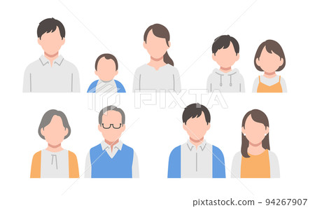 Set of three generation family simple face icons 94267907