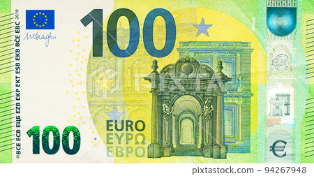 One hundred Euro bill. 100 euro banknote. The euro is the official currency of the European Union 94267948