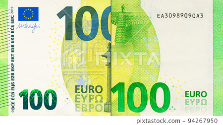 One hundred Euro bill. 100 euro banknote. The euro is the official currency of the European Union 94267950