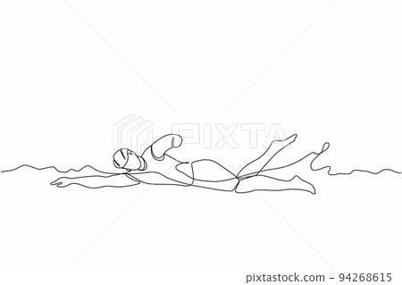 Single continuous line drawing young male athlete with disabilities playing in swimming at tournament games. Disabled sport, success, championship. One line draw graphic design vector illustration Single continuous line drawing young male athlete with disabilities playing in swimming at tournament games. Disabled sport, success, championship. One line draw graphic design vector illustration 94268615