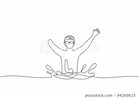 Single one line drawing swimming person with disability athlete playing in tournament games.  sportsman, sport, success, championship. Continuous line draw design graphic vector illustration 94268625