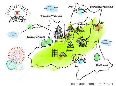 Aomori tourist spot simple line drawing... - Stock Illustration ...