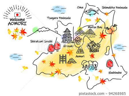 秋季青森觀光景點簡單線描圖 94268985