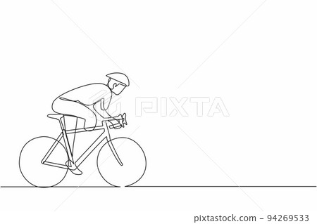 Continuous one line drawing male athlete cyclist with physical disabilities in action at championship. Concept for sport, summer disability games, recovery. Single line draw design vector illustration 94269533