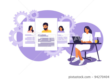 Hr manager looking for and analyzing candidate for job. Interview for job concept. Vector illustration. Isolated flat. 94270404