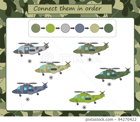Educational game for kids. Find the right shadow. Military transport, helicopter, tank, ship. Activity for preschool years kids and toddlers. Vector illustration. Educational game for kids. Find the right shadow. Military transport, helicopter, tank, ship. Activity for preschool years kids and toddlers. Vector illustration. 94270422