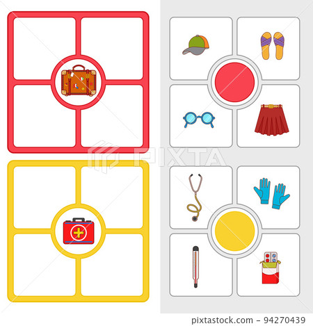 Game for children to develop logic. Puzzle. What is in the bag. Vector illustration 94270439