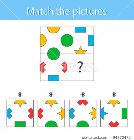 Education logic game for children. Puzzle for kids. IQ test. Match the right object. Vector illustration. Sheet for printing. 94270472